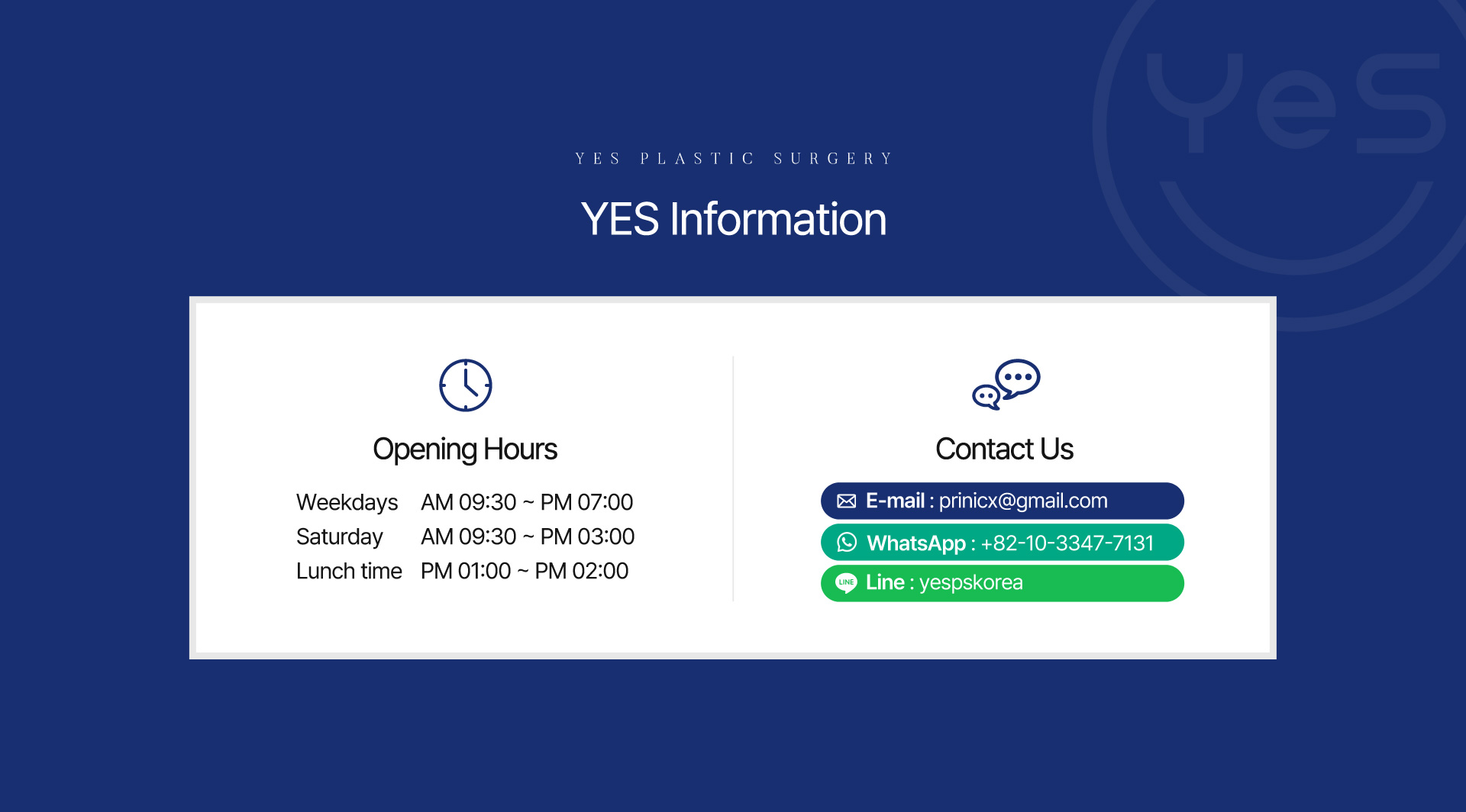 Bucheon Yes Plastic Surgery Information, Consultation Hours Guide, SNS Contact
